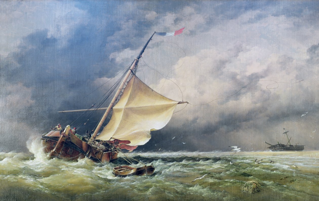 Dutch Beurtman na mělčinu na Terschelling Sands nebo V Severním moři po sněhové bouři, 1865 od Edward William Cooke