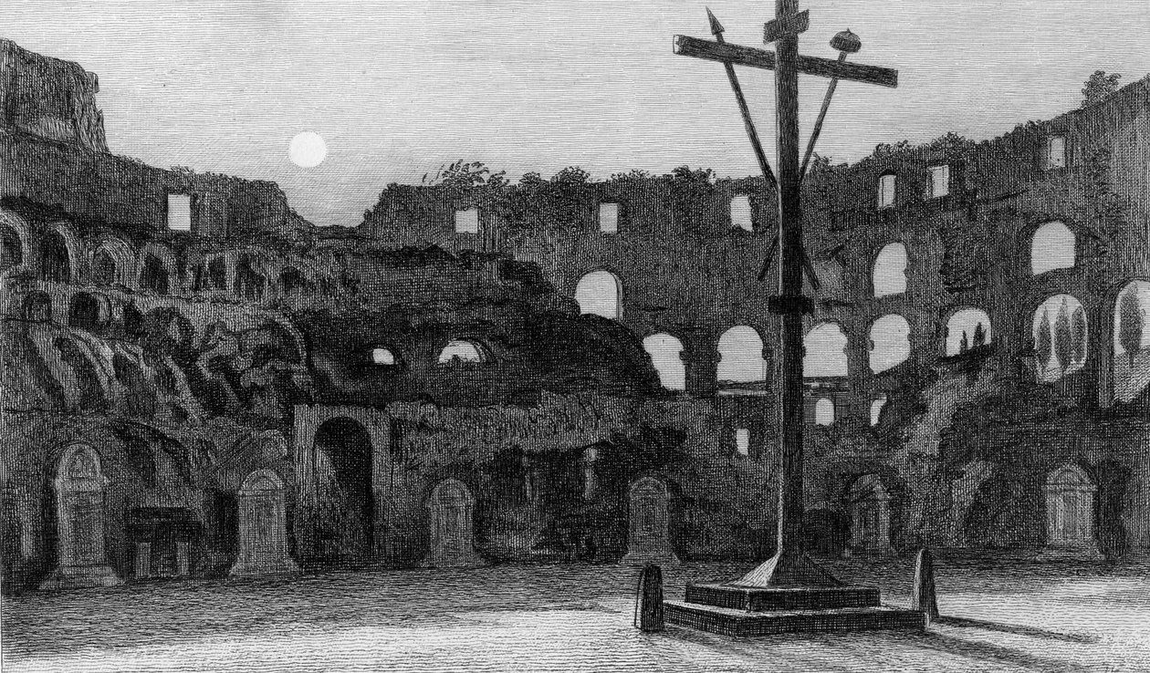 Koloseum za svitu měsíce, rytina Charles George Lewis od Edward William Cooke