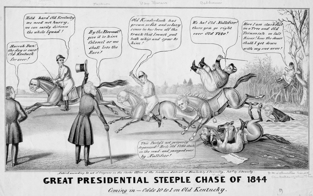 Velká honička na prezidentskou věž z roku 1844: přichází – kurz 10:1 na Old Kentucky, vydal A Donnelly, New York, 1844 od Edward Williams Clay