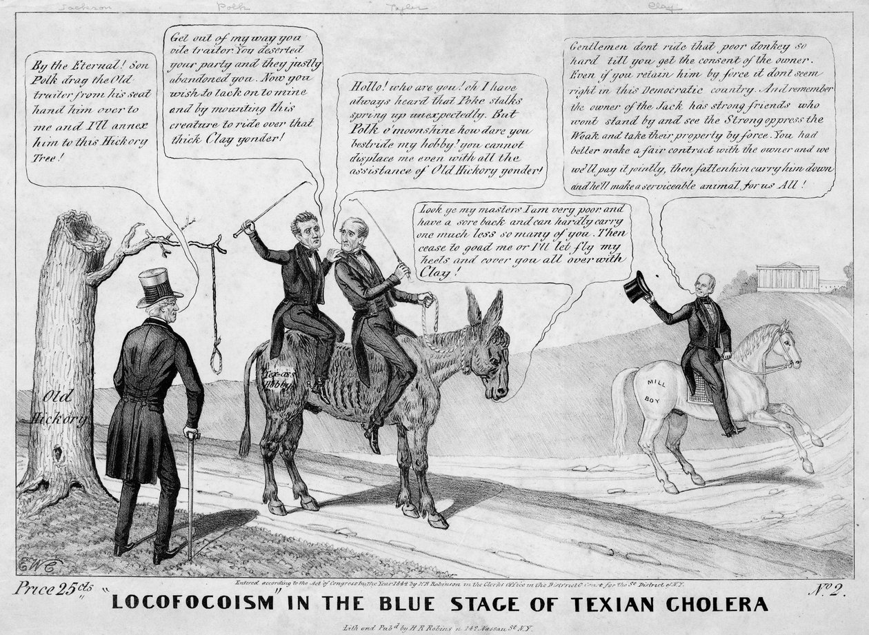 Locofocoism in the Blue Stage of Texian cholera, publikoval H R Robinson, New York, 1844 od Edward Williams Clay