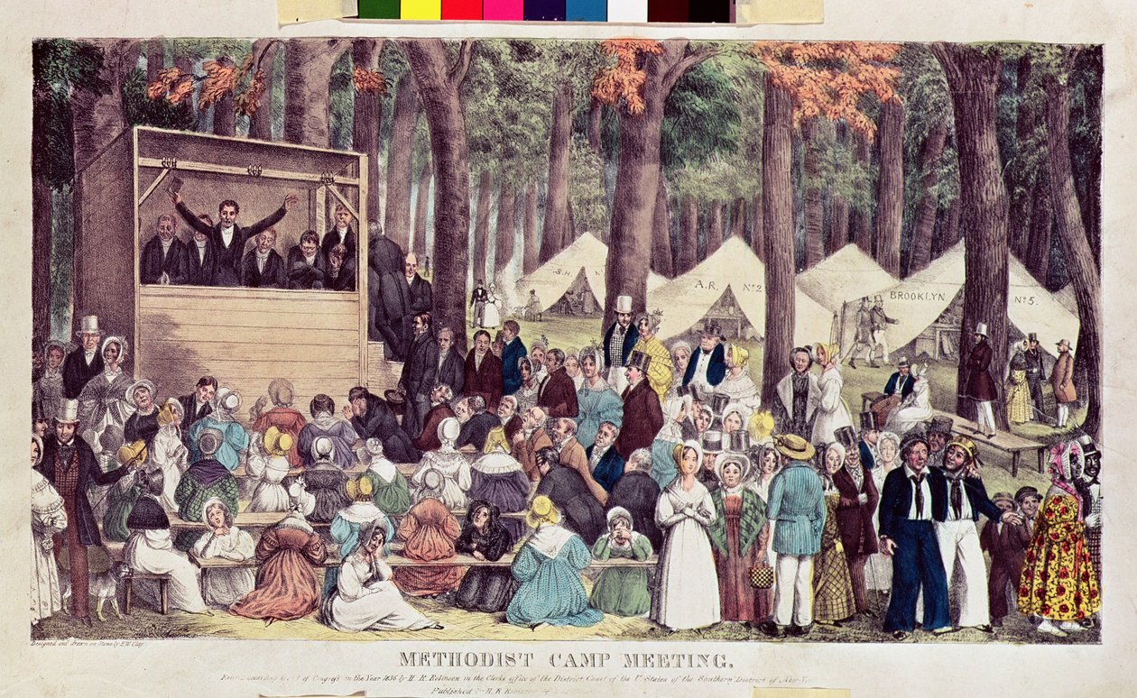 Methodist Camp Meeting, vyryl Henry R. Robinson (fl. 1833-51) 1836 od Edward Williams Clay
