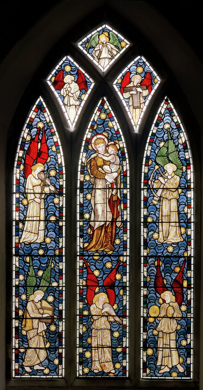 Tilehurst, St Michael, Morris Marshall & Faulkner & Co, William Morris, Edward Burne-Jones, Madonna & Child, Musical Angels, 1869 od Edward and Morris Burne-Jones