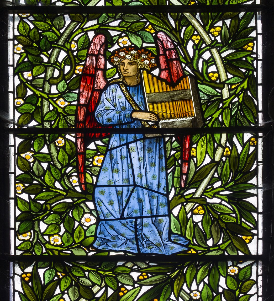Nun Monkton, St Mary, Morris Marshall & Faulkner & Co, William Morris, Edward Burne-Jones, Angel Musician, 1873 od Edward and Morris Burne Jones