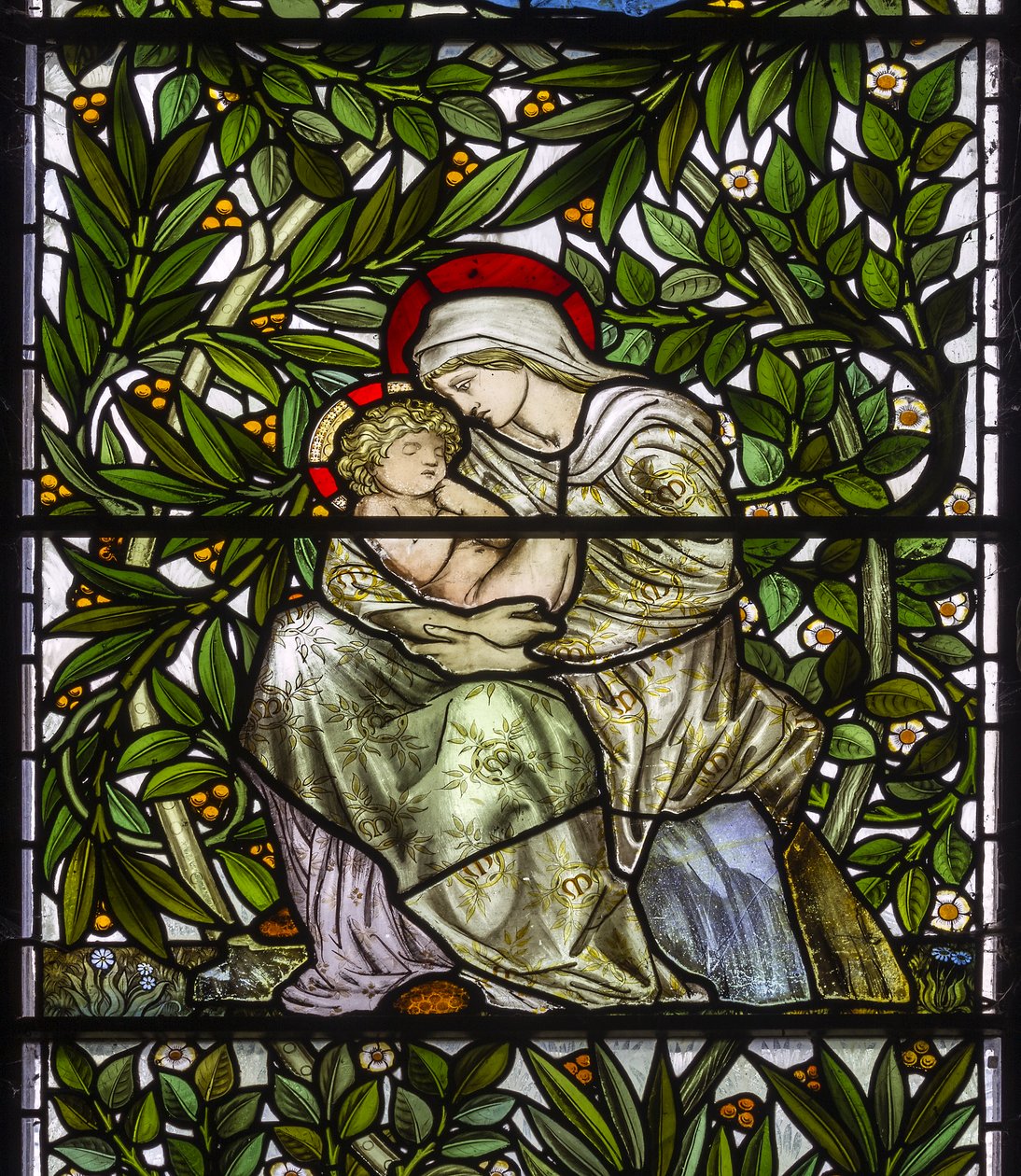 Nun Monkton, St Mary, Morris Marshall & Faulkner & Co, William Morris, Edward Burne-Jones, Madonna & Child, 1873 od Edward and Morris Burne Jones