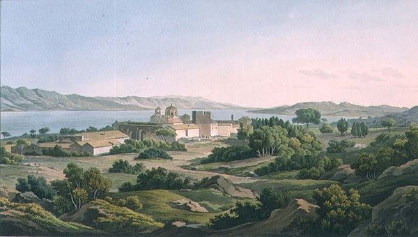 Klášter Phaineromene, deska 26 z 5. části knihy "Pohledy do Řecka", vyryl Robert Havell od Edward (after) Dodwell
