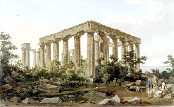 Chrám Jupitera Panhellenios, deska 27 z části 5 „Pohledy v Řecku“, vyryl Frederick Christian Lewis od Edward (after) Dodwell