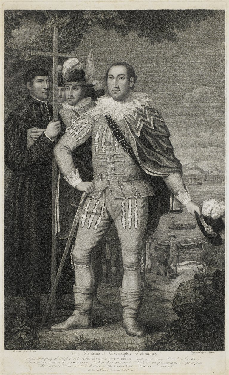 Přistání Kryštofa Kolumba, vyryté Davidem Edwinem (1776-1841) od Edward (after) Savage