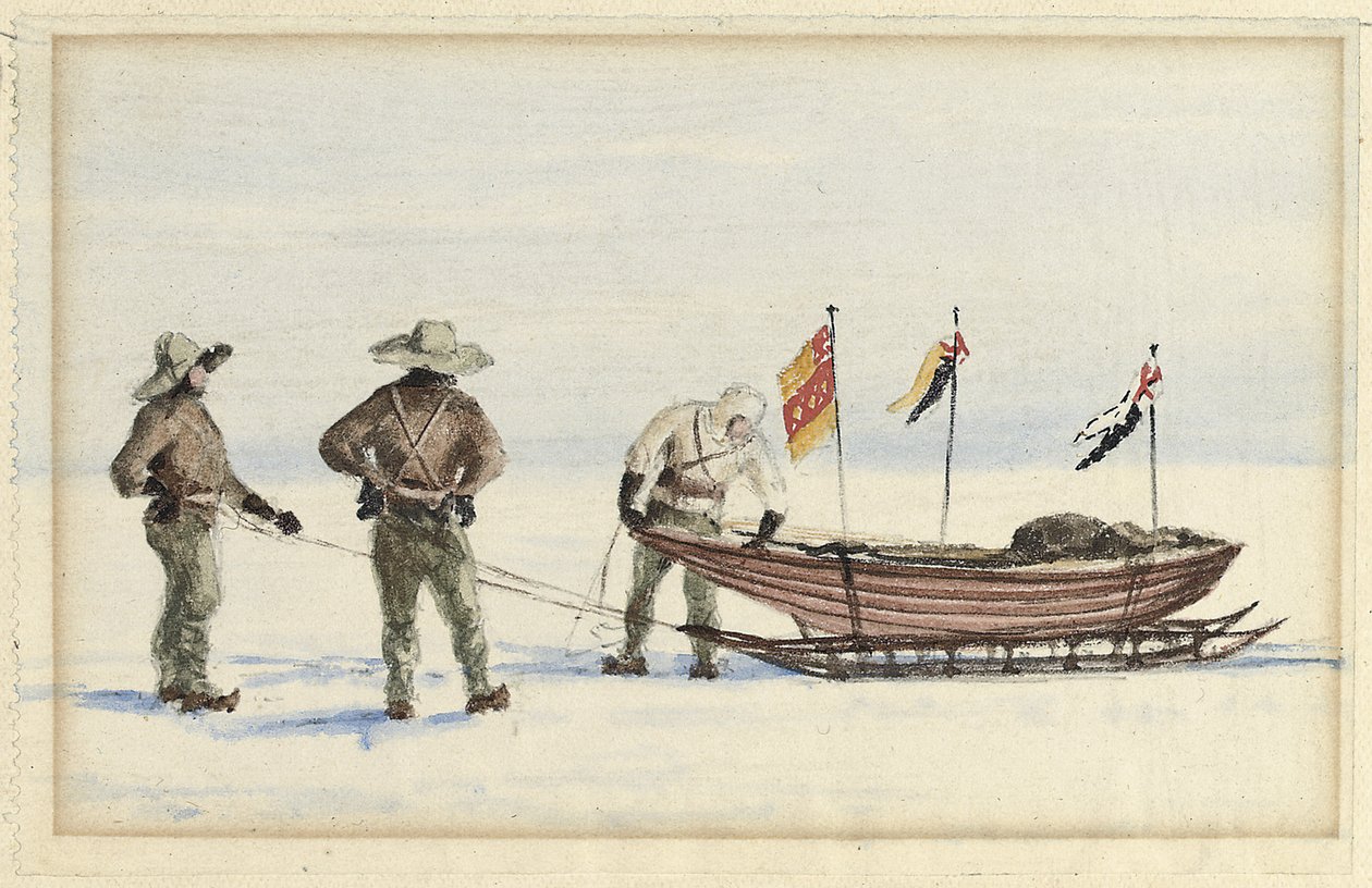 Sáňkařská párty na White Island, únor 1902: Shackleton, Wilson a Ferrar se připravují na cestu, 1902 od Edward Adrian Wilson