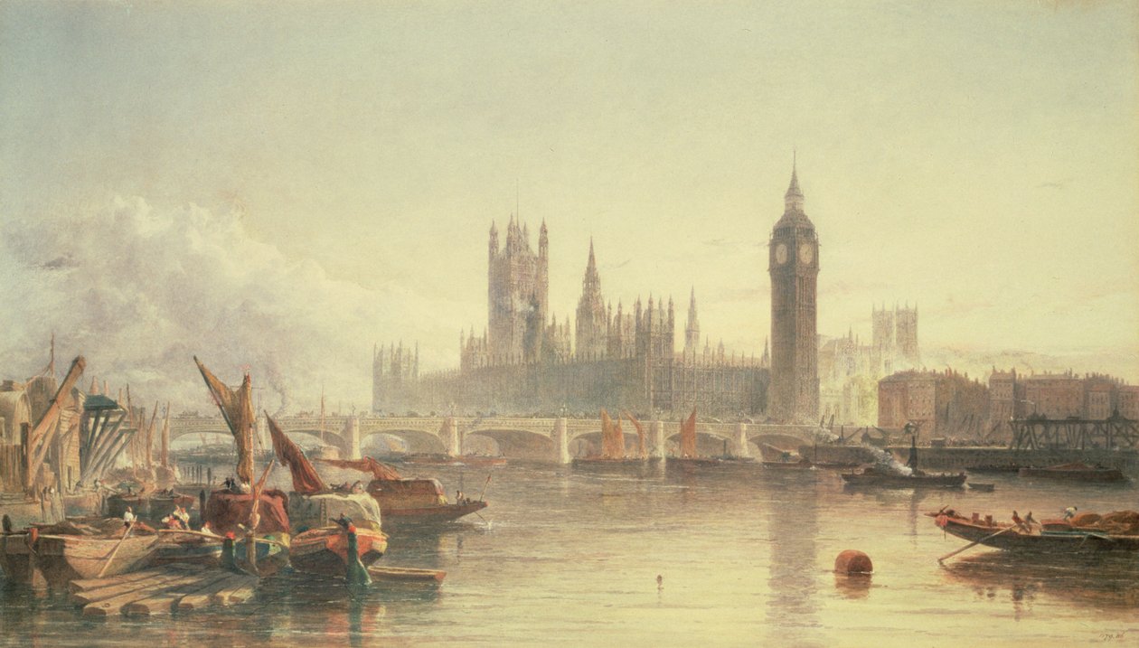 Budova parlamentu a Westminsterský most od Edward Angelo Goodall