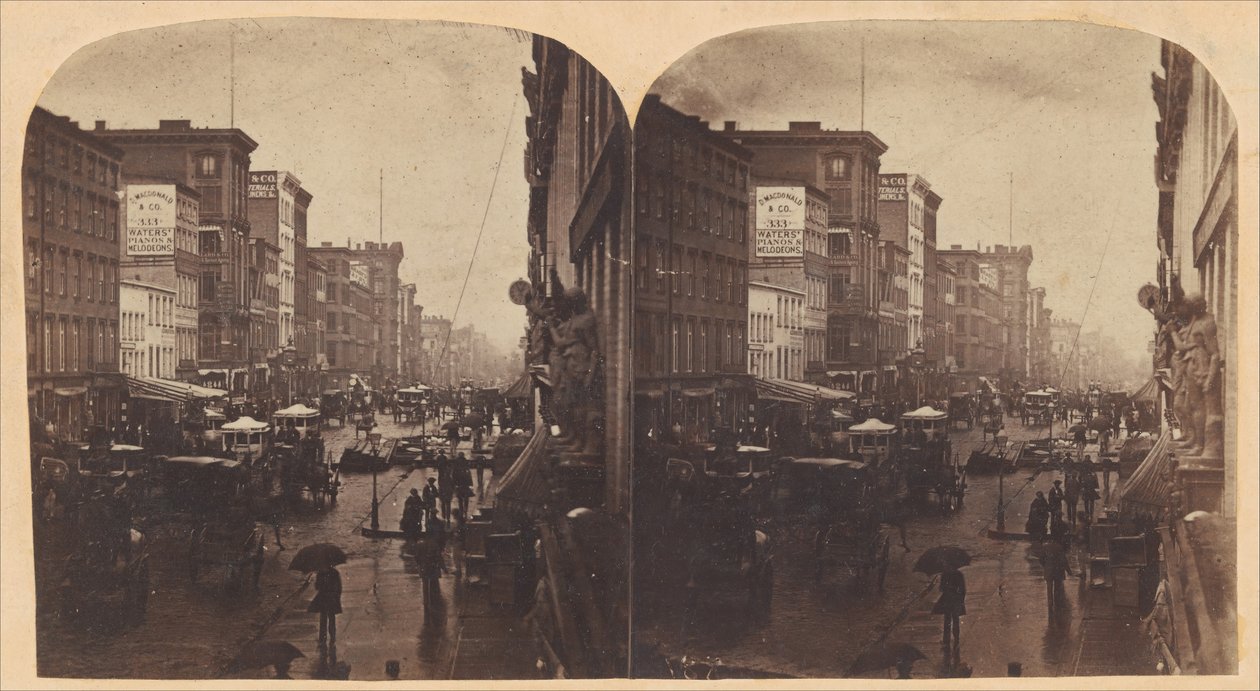 Broadway in the Rain, pravděpodobně převzato z 308 nebo 310 Broadway, New York City, ca. 60. léta 19. století. od Edward Anthony