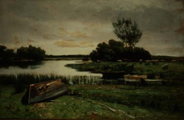 Jezero s veslicemi (olej na plátně) od Edward Arthur Walton