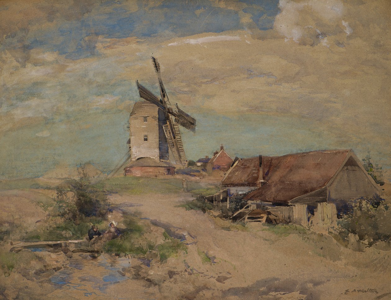 Větrný mlýn, cca 1900-04 (akvarel) od Edward Arthur Walton