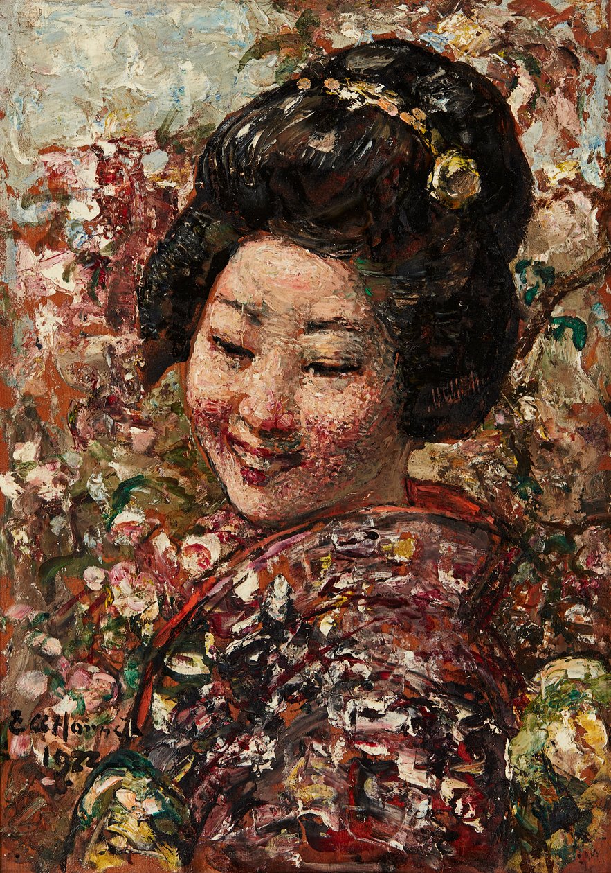 Japonská dívka (olej na panelu) od Edward Atkinson Hornel