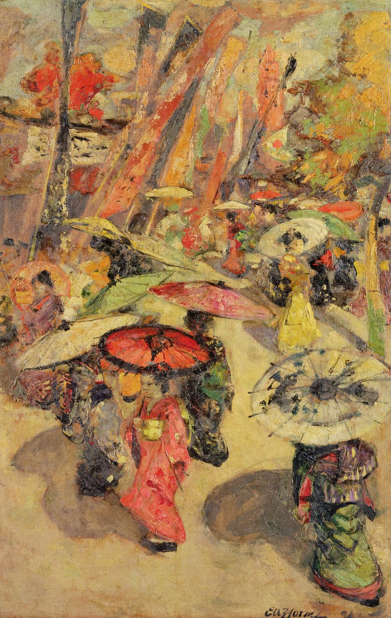Pouliční scéna, Tokio od Edward Atkinson Hornel