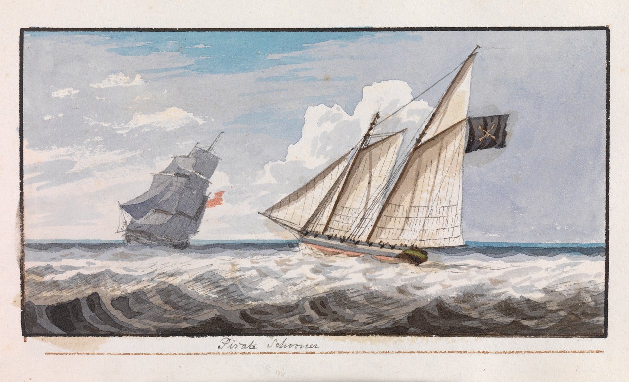 Pirátský škuner, asi 1805 (akvarel) od Edward Bamfylde Eagles