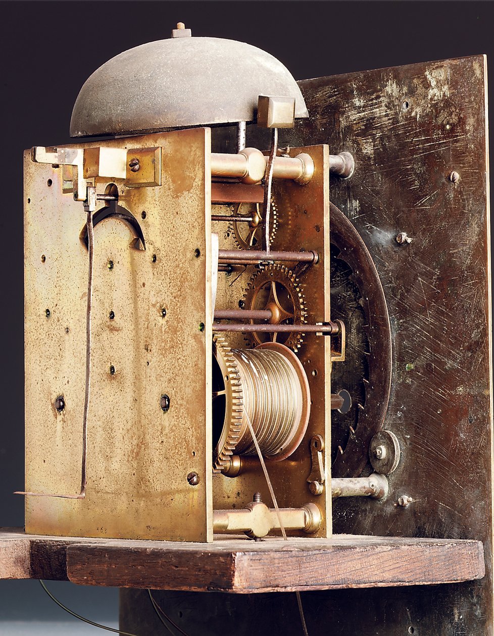 Detail hodin Queen Anne longcase, no. 463 od Edward Banger