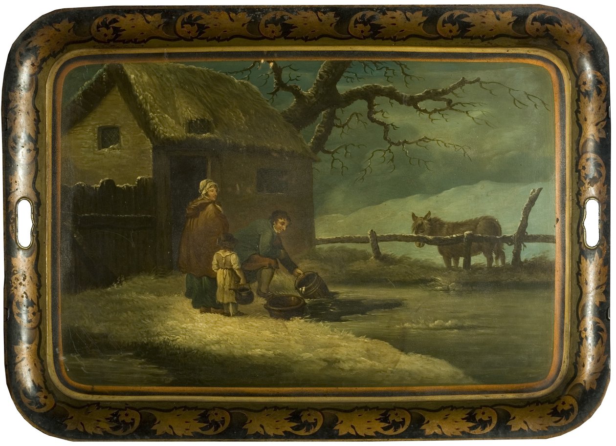 Breaking the Ice, cca 1800 (olej na japonském plechovém podnosu na čaj) od Edward Bird