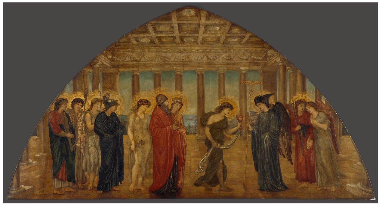 Amor a Psýché - Zelené nástěnné malby v paláci - Psýché vstupuje do portálů Olympu od Edward Burne-Jones