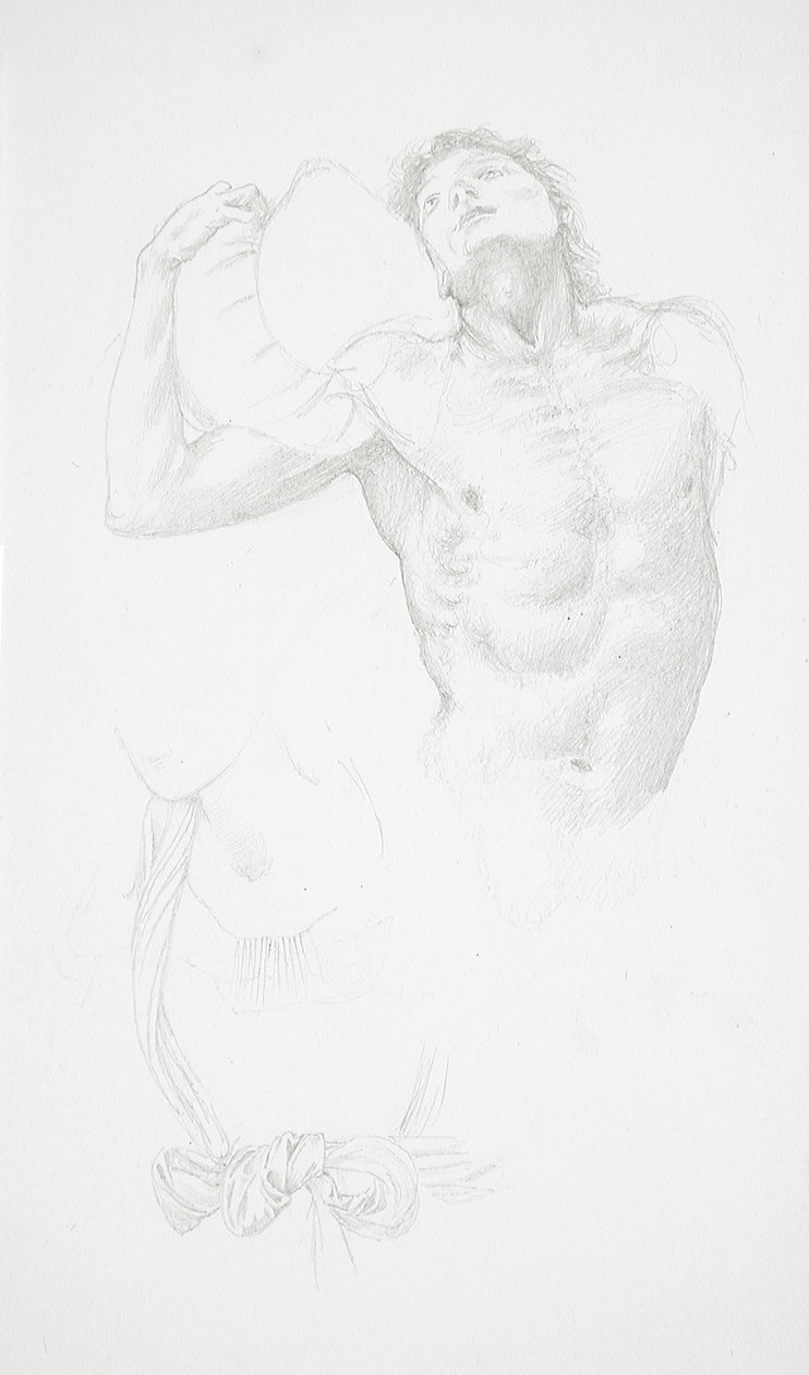 Nahý muž držící polštář od Edward Burne-Jones