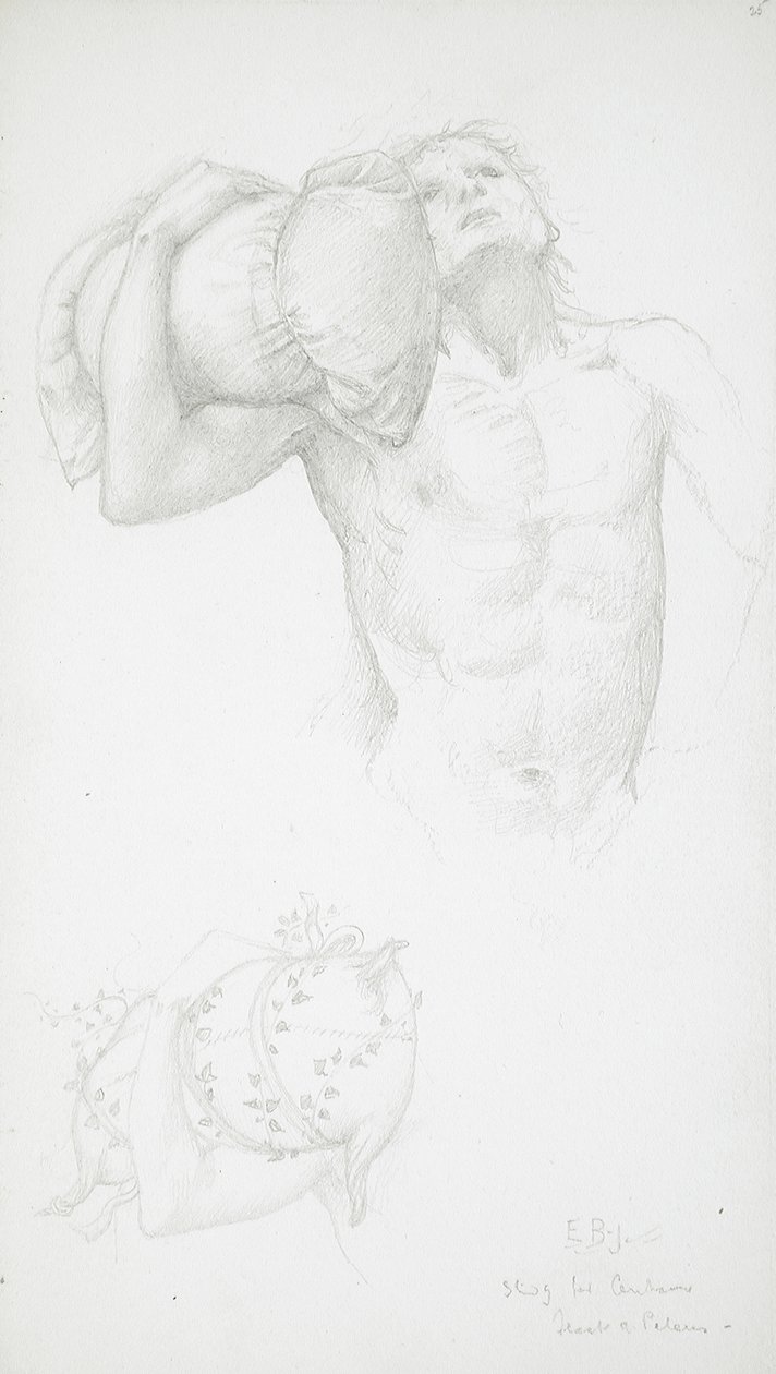 Nahý muž držící polštář od Edward Burne-Jones