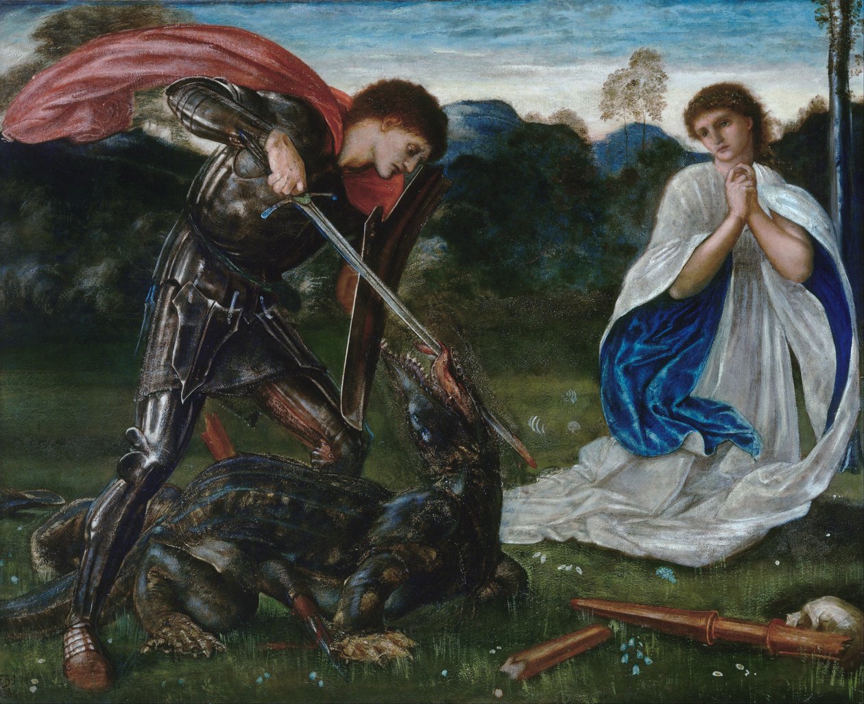 Zápas: Svatý Jiří zabíjí draka VI od Edward Burne-Jones