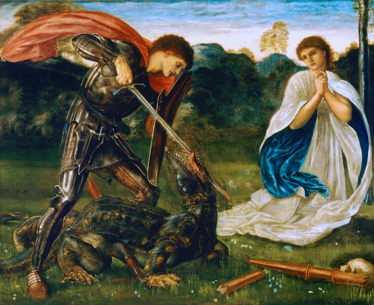 Zápas: Svatý Jiří zabíjí draka VI od Edward Burne-Jones