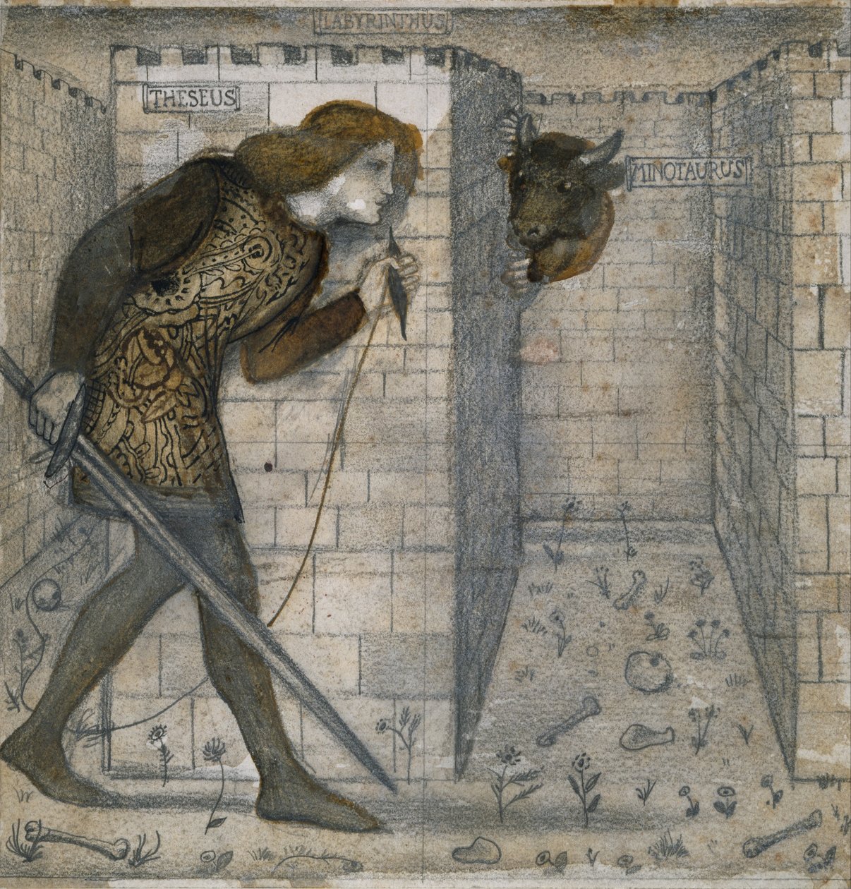 Design dlaždic - Theseus a Minotaurus v labyrintu od Edward Burne-Jones