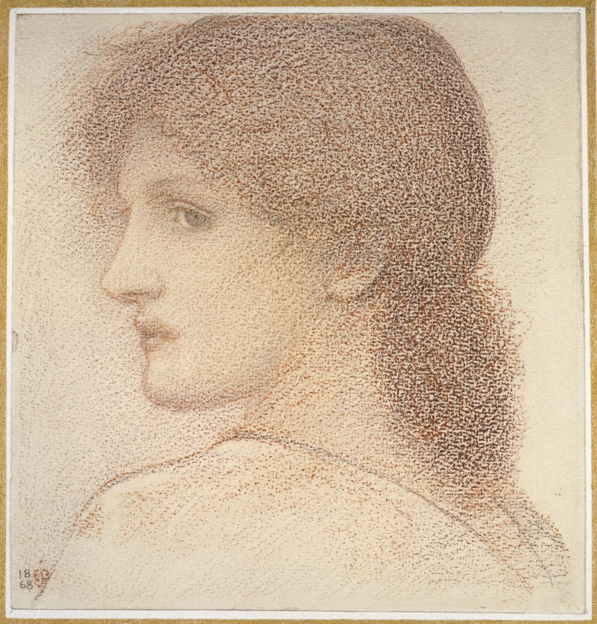 Studie ženské hlavy, otočená doleva, 1868 (červená křída na papíře) od Edward Burne Jones