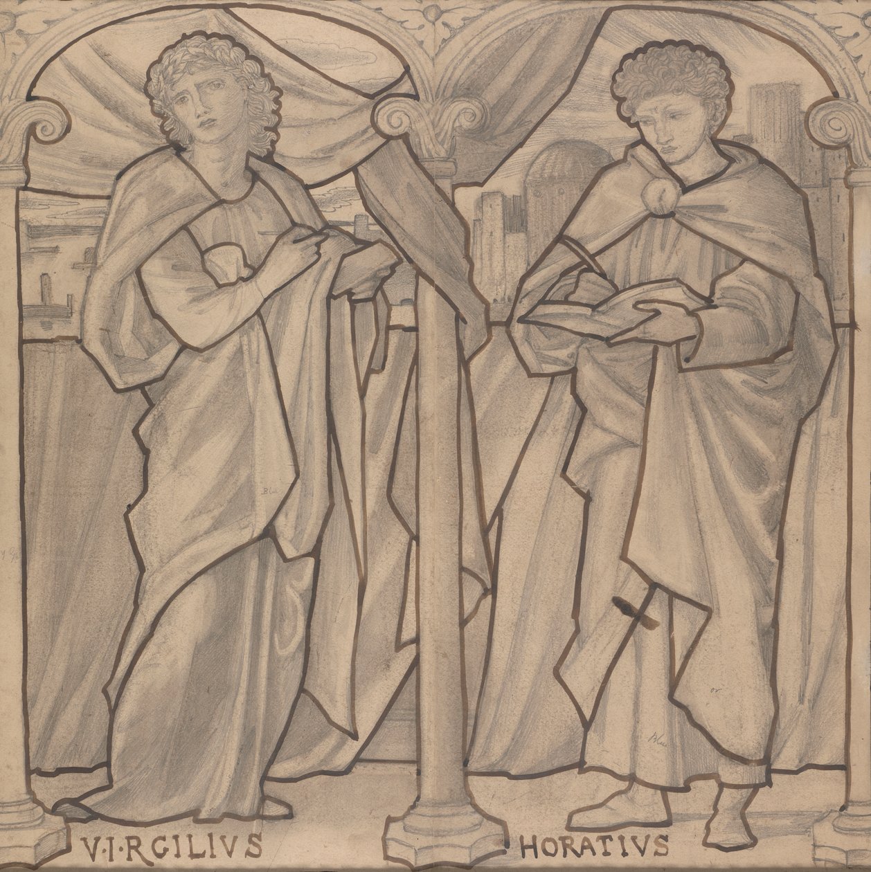 Přípravný návrh pro okno z barevného skla, Virgil a Horace od Edward Burne Jones