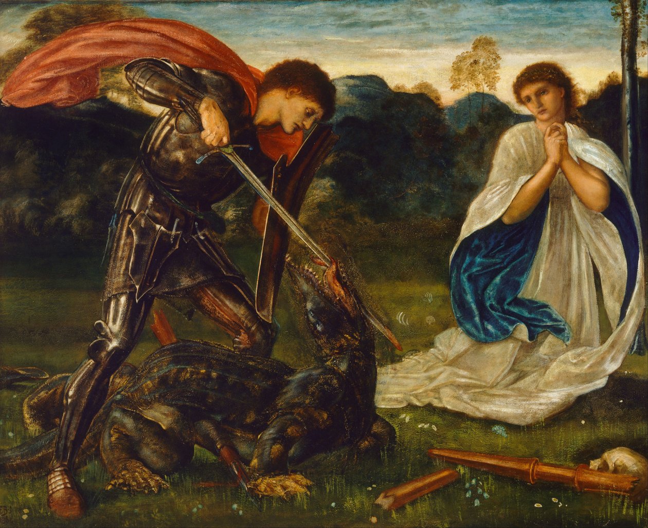 Zápas: Svatý Jiří zabíjí draka VI od Edward Burne Jones