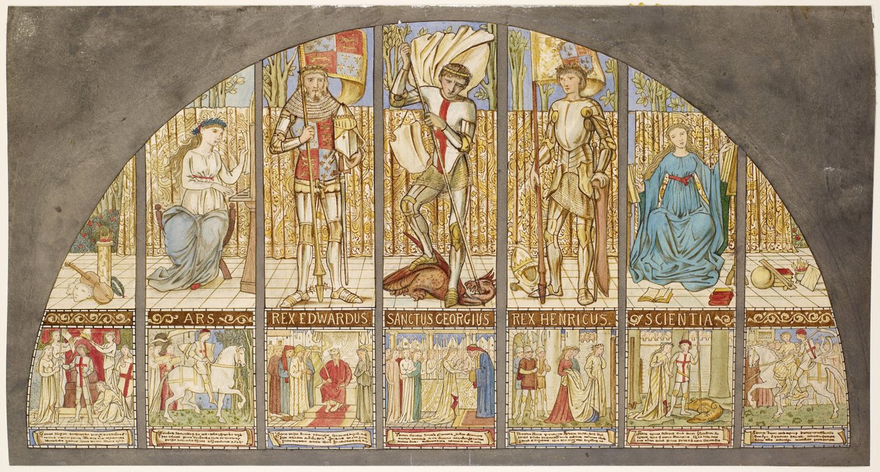 Války růží - Edward IV, Henry VI, St George with Allegory od Edward Burne Jones