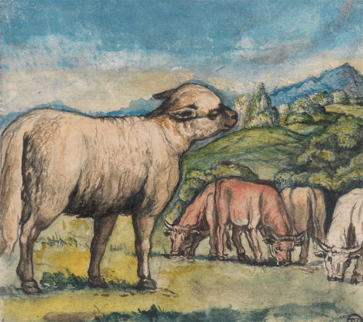 Jehněčí a voli v pastorační krajině od Edward Calvert