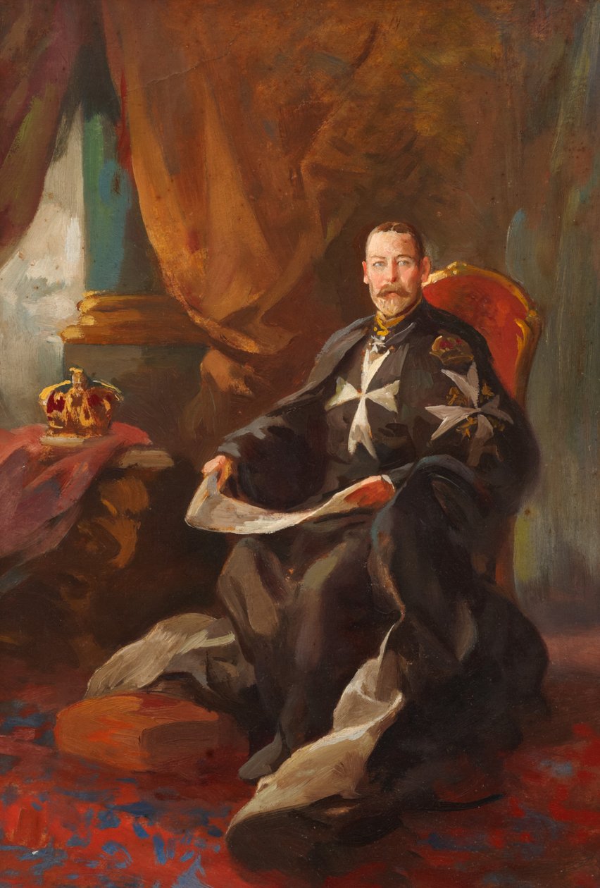 Studie k portrétu krále Jiřího V. (olej na palubě) od Edward Caruana Dingli