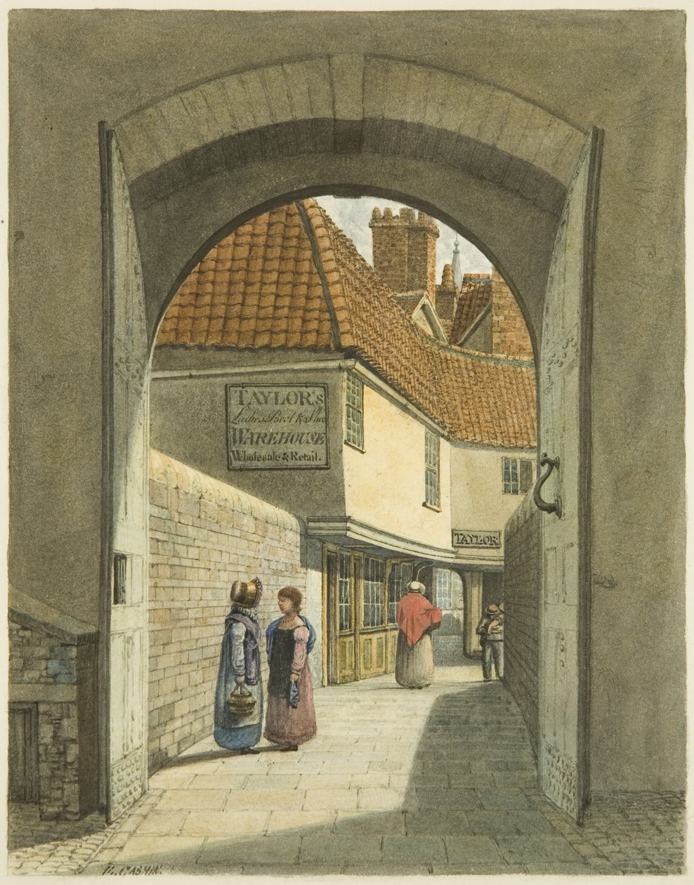 Bridewell Bridge and Gates (tužka a akvarel na papíře) od Edward Cashin