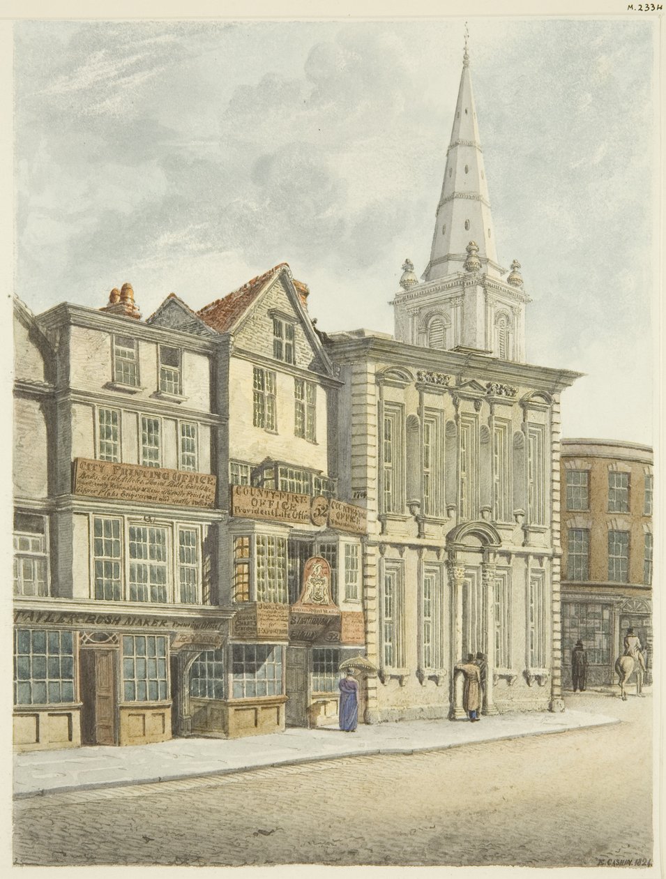 Old Council House, sundaný 1824 (tužka a akvarel na papíře) od Edward Cashin