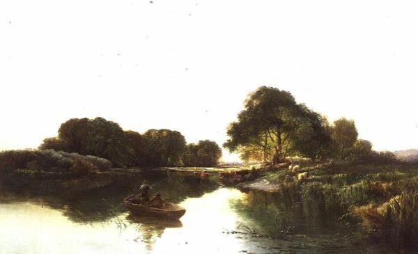 Říční krajina s rybáři rybaření od Edward Charles Williams