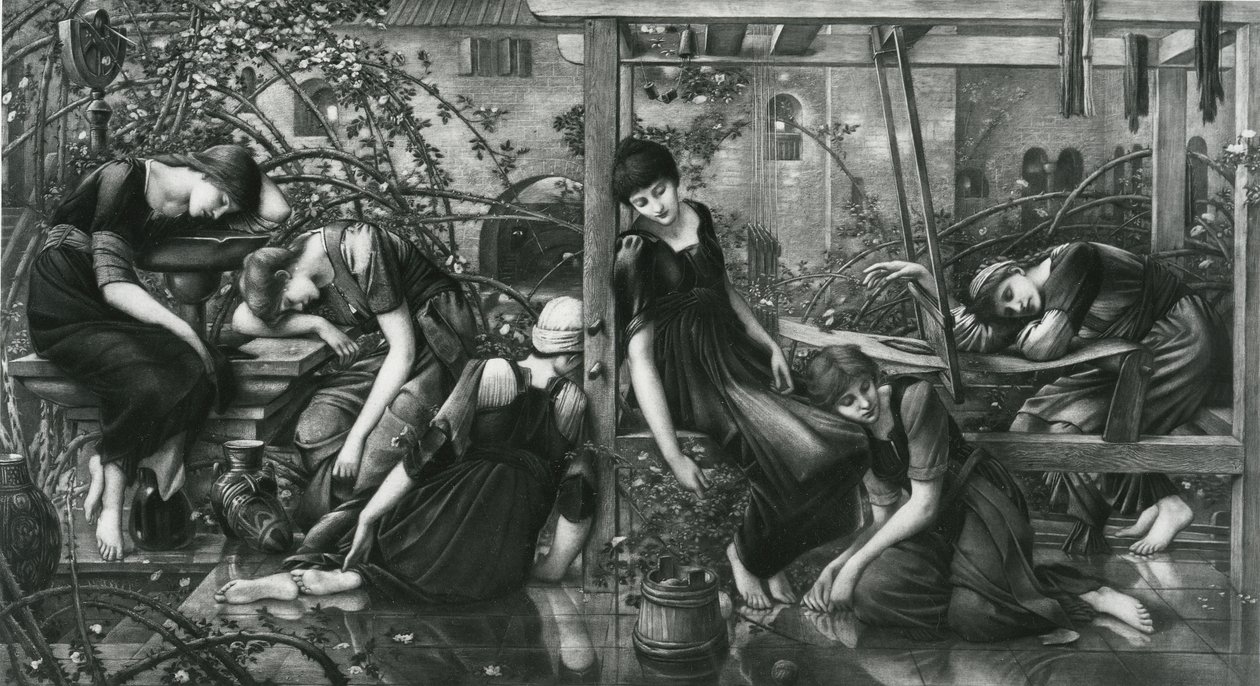 Zahradní dvůr, ze série Briar Rose od Edward Coley (after) Burne Jones