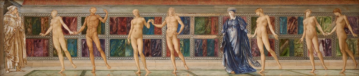 Poutník v zahradě lenosti - Studie devíti figur, kolem roku 1874 (akvarel) od Edward Coley (studio of) Burne Jones