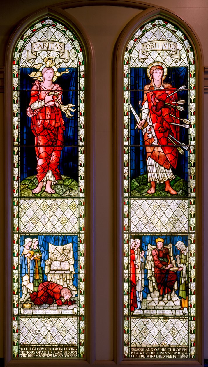 Charity and Fortitude (David Lamenting a David Consoled), kolem roku 1896 (vitráže) od Edward Burne Jones
