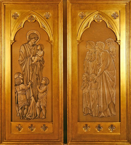 Kristus žehná malým dětem a ženám přivádějícím děti do Kristovy přítomnosti (černobílé křídy na papíře) od Edward Coley Burne Jones