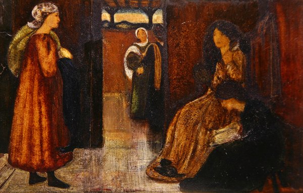 Interiér s postavami (akvarel na papíře) od Edward Coley Burne Jones