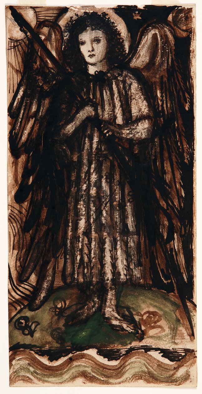 Láska vládnoucí živlům, Design pro barevné sklo, cca 1860-62 (sépie a mytí na papíře) od Edward Coley Burne Jones
