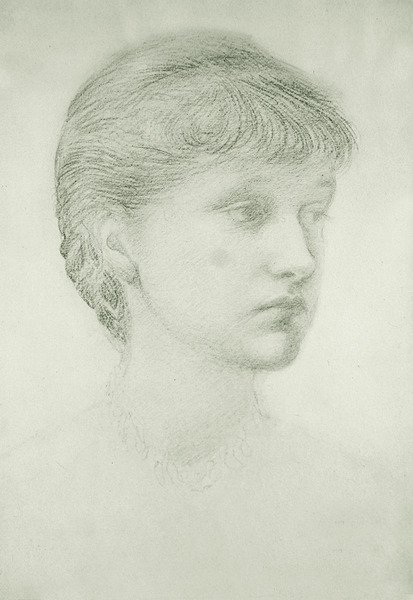Portrét Madeleine Wyndham (zelená křída na papíře) od Edward Coley Burne Jones