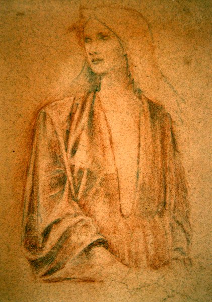 Portrét dívky - Studie k Arturovi v Avalonu, asi 1890 (sangviniková křída a tužka na červeném papíře) od Edward Coley Burne Jones