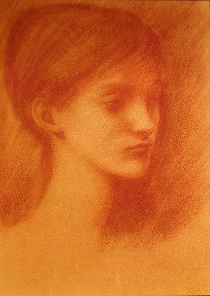 Červená hlava / Portrét dívky (křída na papíře) od Edward Coley Burne Jones