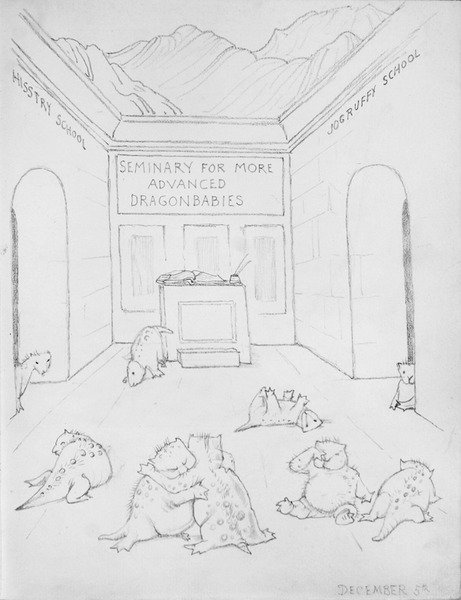 Seminář pro draky (tužka na papíře) od Edward Coley Burne Jones