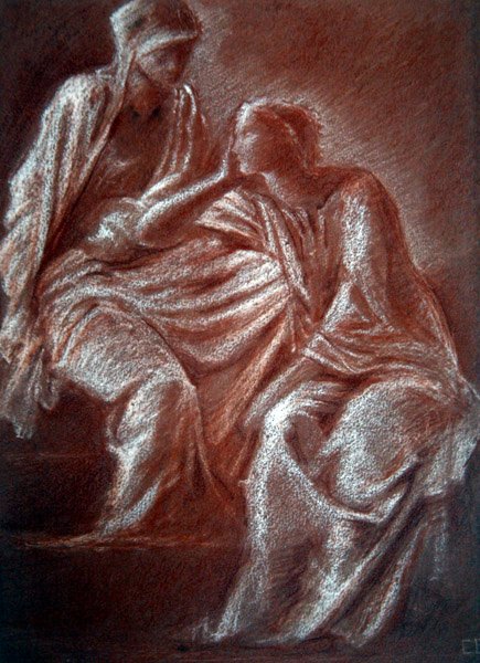Studie ženských postav (červená a bílá křída na papíře) od Edward Coley Burne Jones