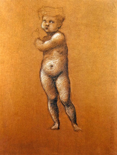 Studie postavy nemluvně „Kaina“ nebo „Ábela“ pro mozaiky v americkém kostele v Římě od Edward Coley Burne Jones