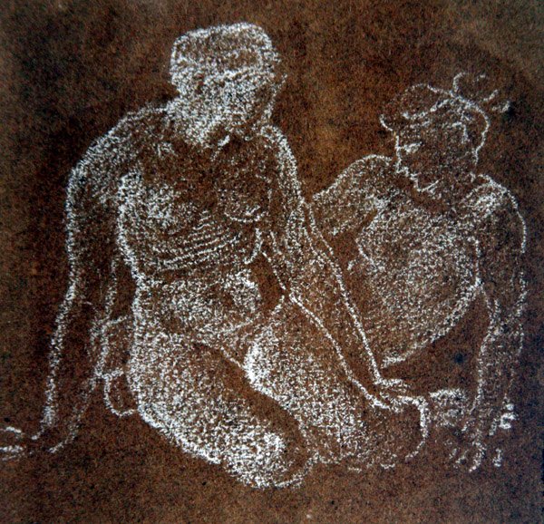 Studie dvou sedících ženských aktů (bílá křída na papíře) od Edward Coley Burne Jones