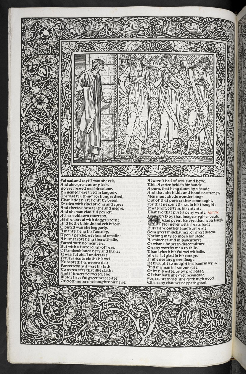 „The Works of Geoffrey Chaucer nyní nově potištěné obrázky navrženými Sirem Edwardem Burne-Jonesem“ od Edward Coley Burne Jones